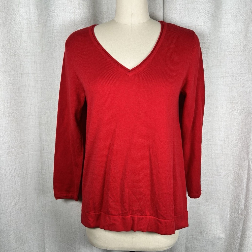NEW! J Jill V Neck Sweater Tunic Perfect Red Women's Medium Petite PM Minimalist